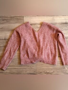 3/$25 Pink Ribbed Knit Cropped Sweater - Open Twist Back - Size M